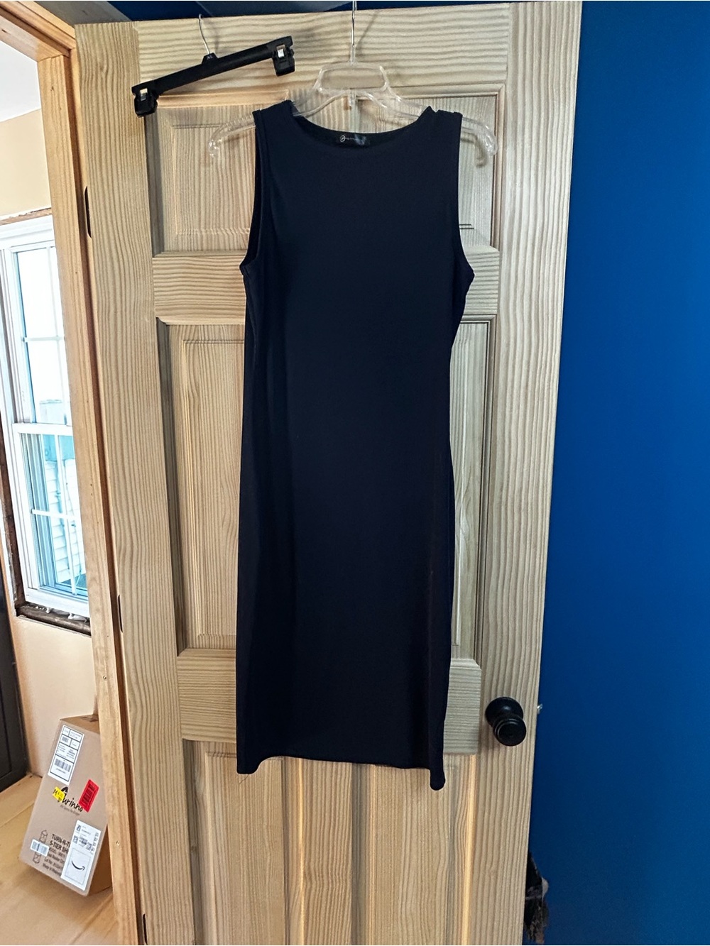 Classic navy Sleeveless Sheath Ribbed Dress - Brand Large